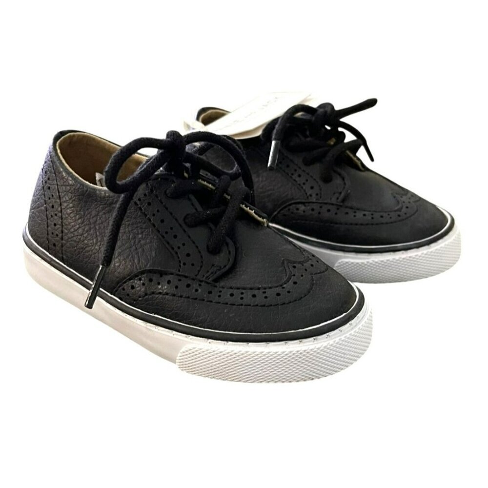 Janie And Jack Kids Black Leather Oxford Sneakers Size 6 Shoes NWT
